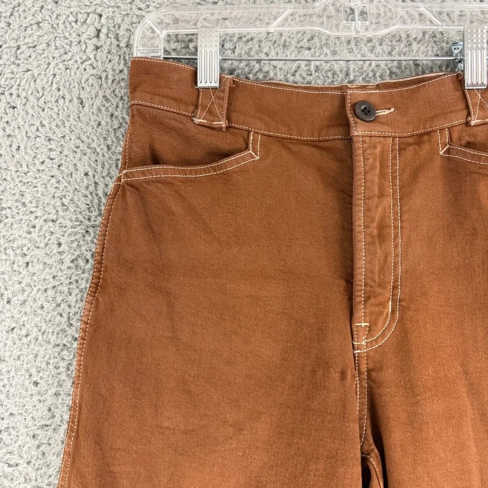 Madewell Emmett Wide-Leg Pants Women 26 Brown Contrast Stitch High Rise Crop - Picture 2 of 15